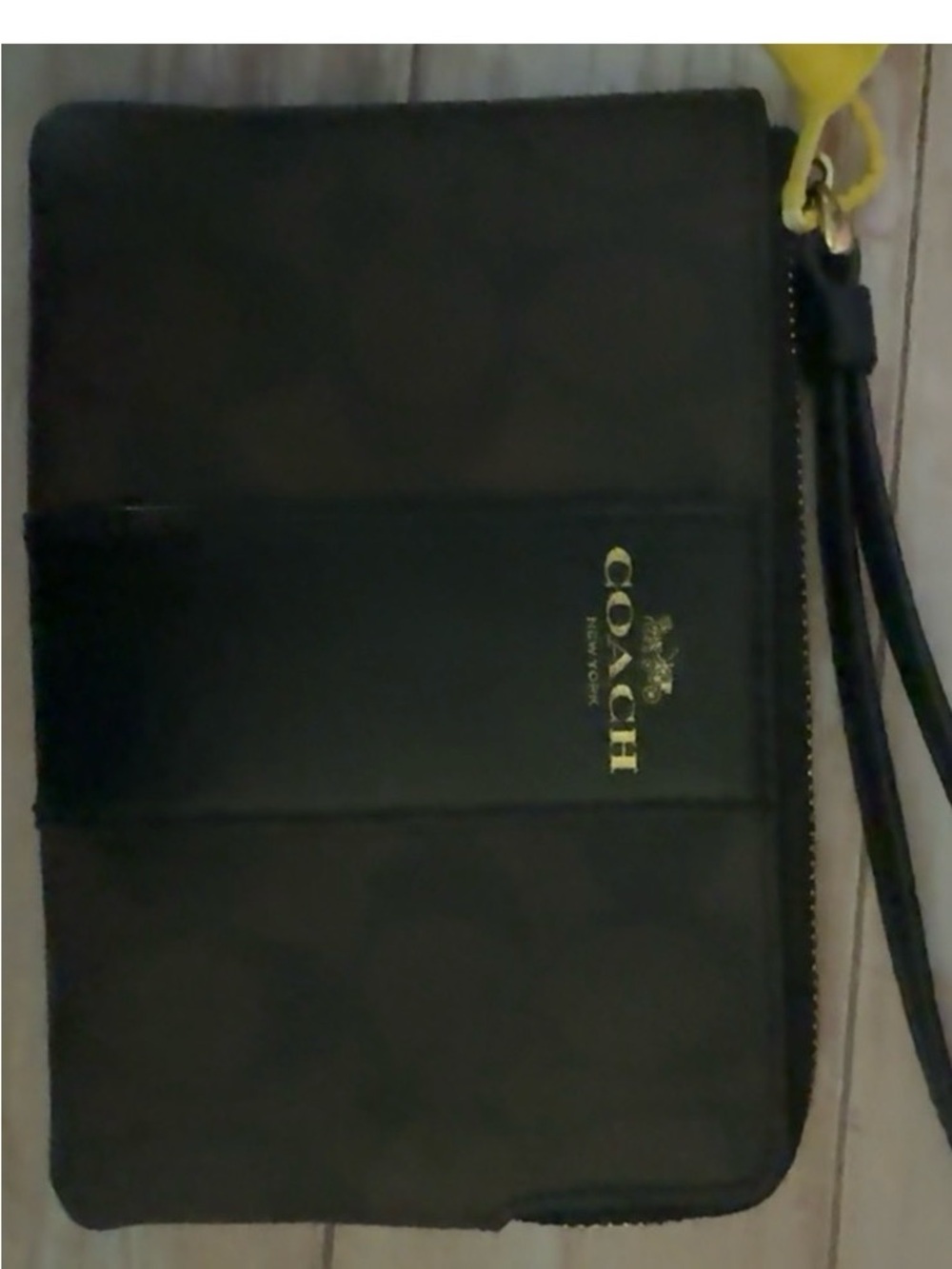 Coach Black Leather Zip Wristlet with Gold Logo